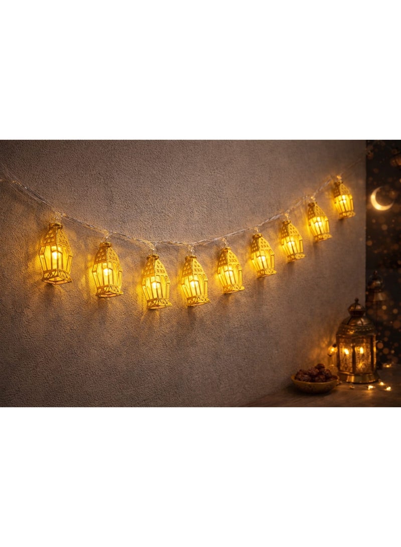 أضواء سلسلة LED ذهبية على شكل فوانيس رمضان كريم – أضواء زينة للمنزل والإفطار والعيد - Image 3